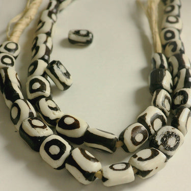Ghana Batik Bone Tribal Inspired Black and White Beaded Necklace