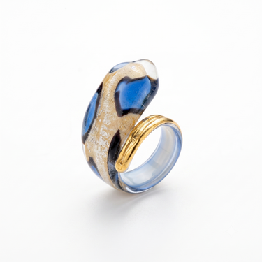 Blue Glass Ring with Gold Foil
