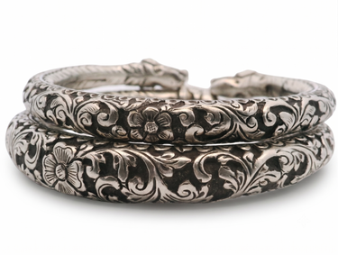 Elephant Motif Intricate Silver Floral Kada