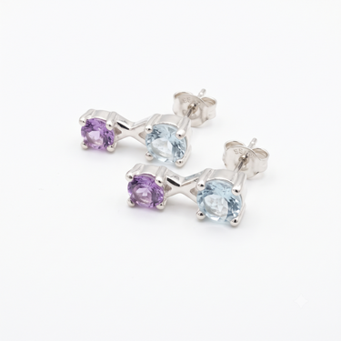 Ameythyst & Aquamarine Silver Studs