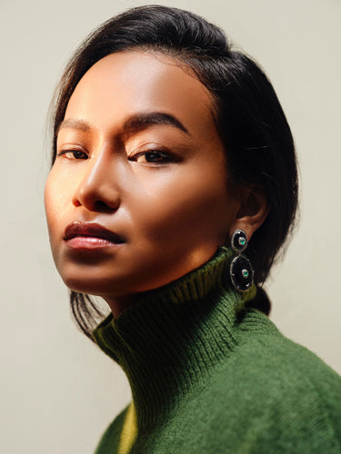 Black Oynx & Emerald Earrings