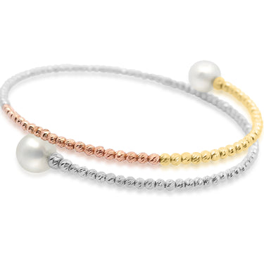 18K White, Gold and Rose Gold Akoya Pearl Bracelet Cuff